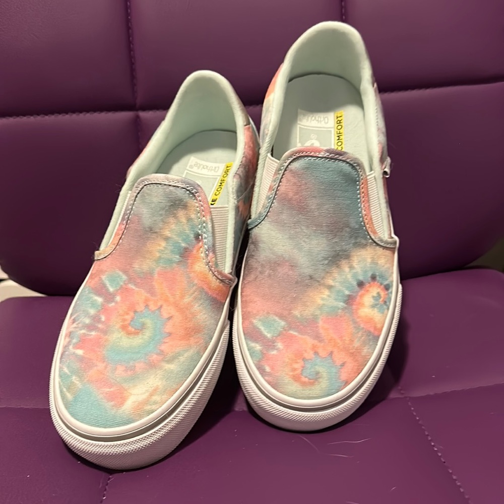Vans Pastel Tie-Dye Slip-On Sneakers in Pink and Blue